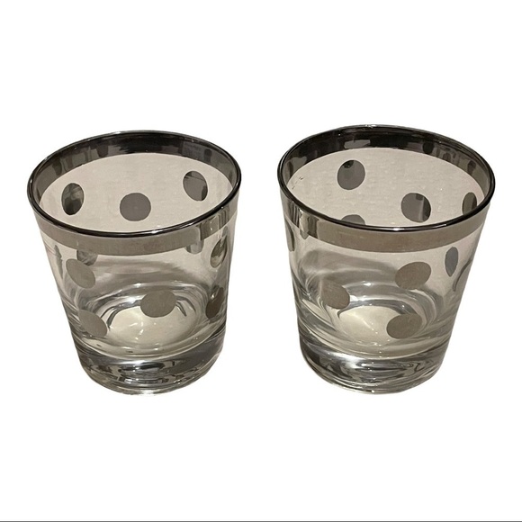 DOROTHY Thorpe MCM Silver rim polka dot low ball glasses pair. - Picture 7 of 8